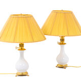 Pair of white and bronze porcelain lamps, circa 1880