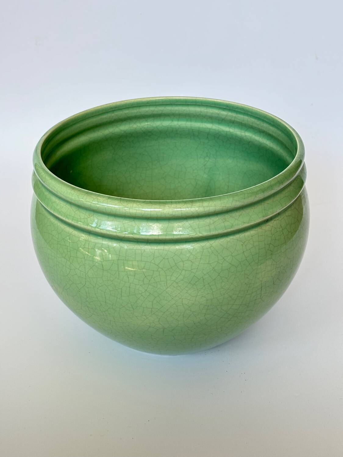 Vintage jade green cracked ceramic pot