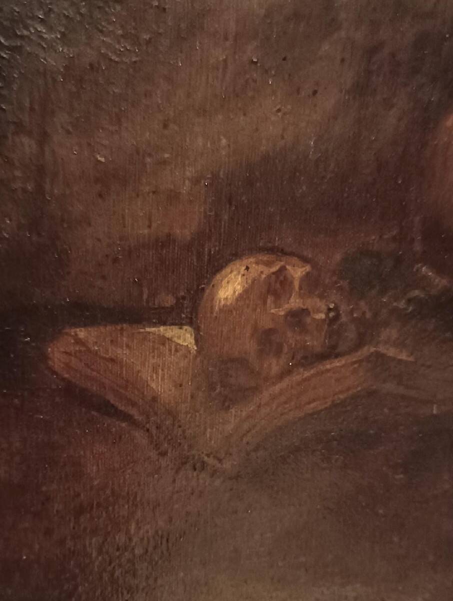 Old oil painting on canvas depicting Saint Francis in ecstasy