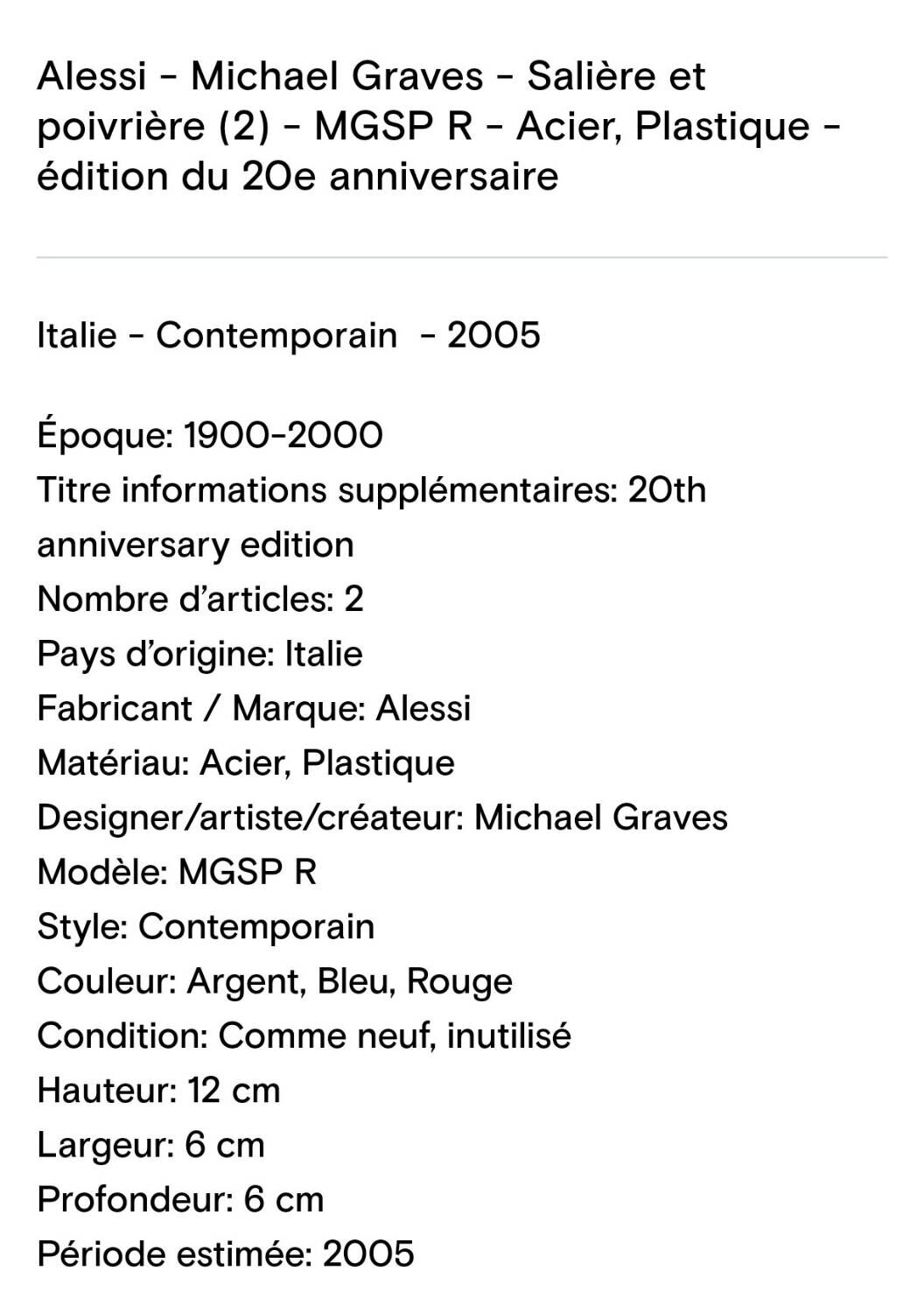 Salt shaker and pepper mill Alessi