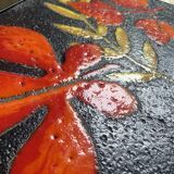 Side table or end of sofa in wrought iron and enamelled lava stone circa 1960
