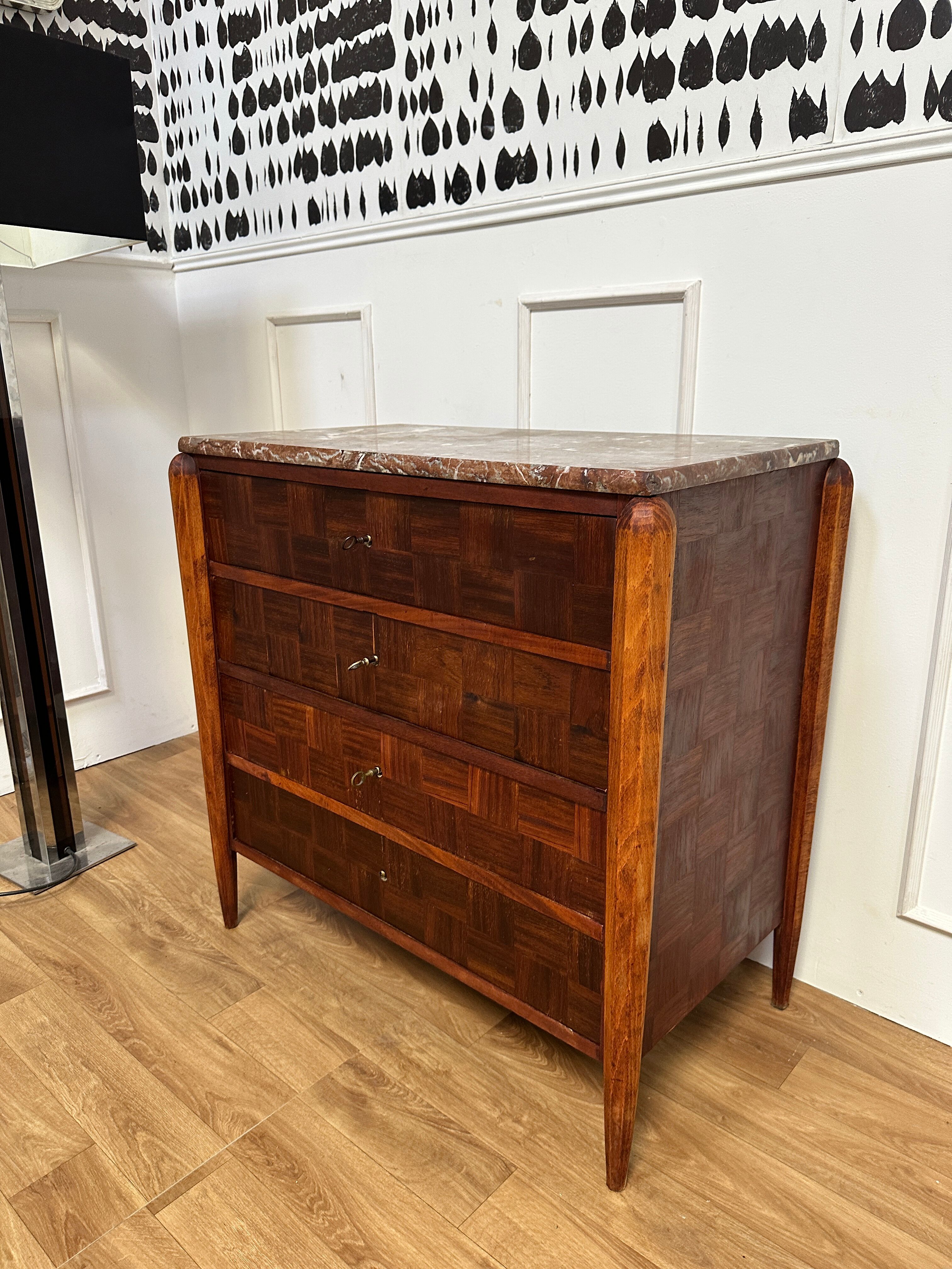 Commode vintage plateau marbre rouge