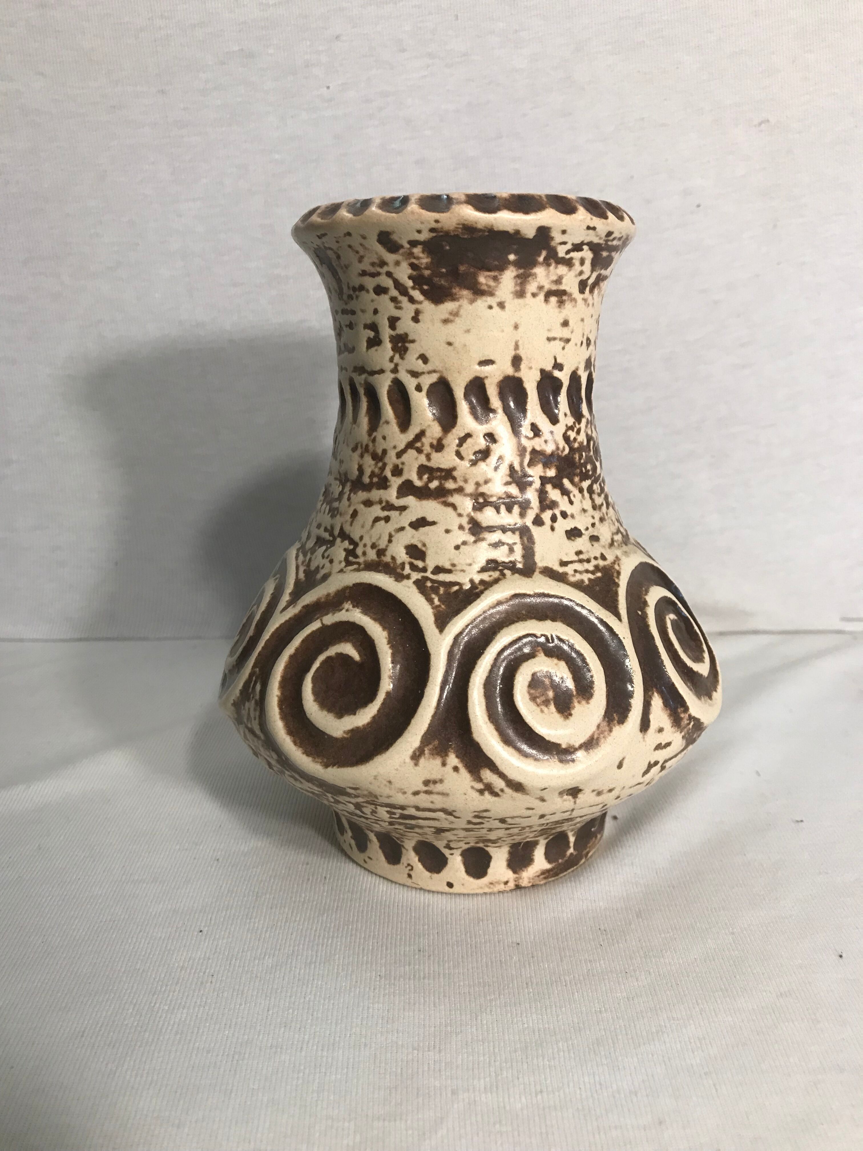 Old Vase Jaspa ceramic Beige & Brown Decoration 70s Vintage