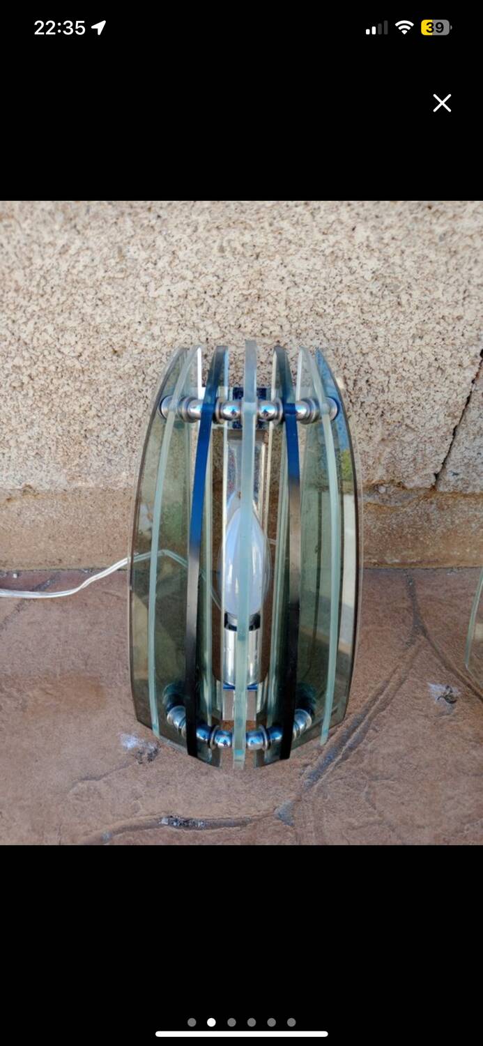 Pair of Veca wall lights in two-tone glass, Italy 1960
