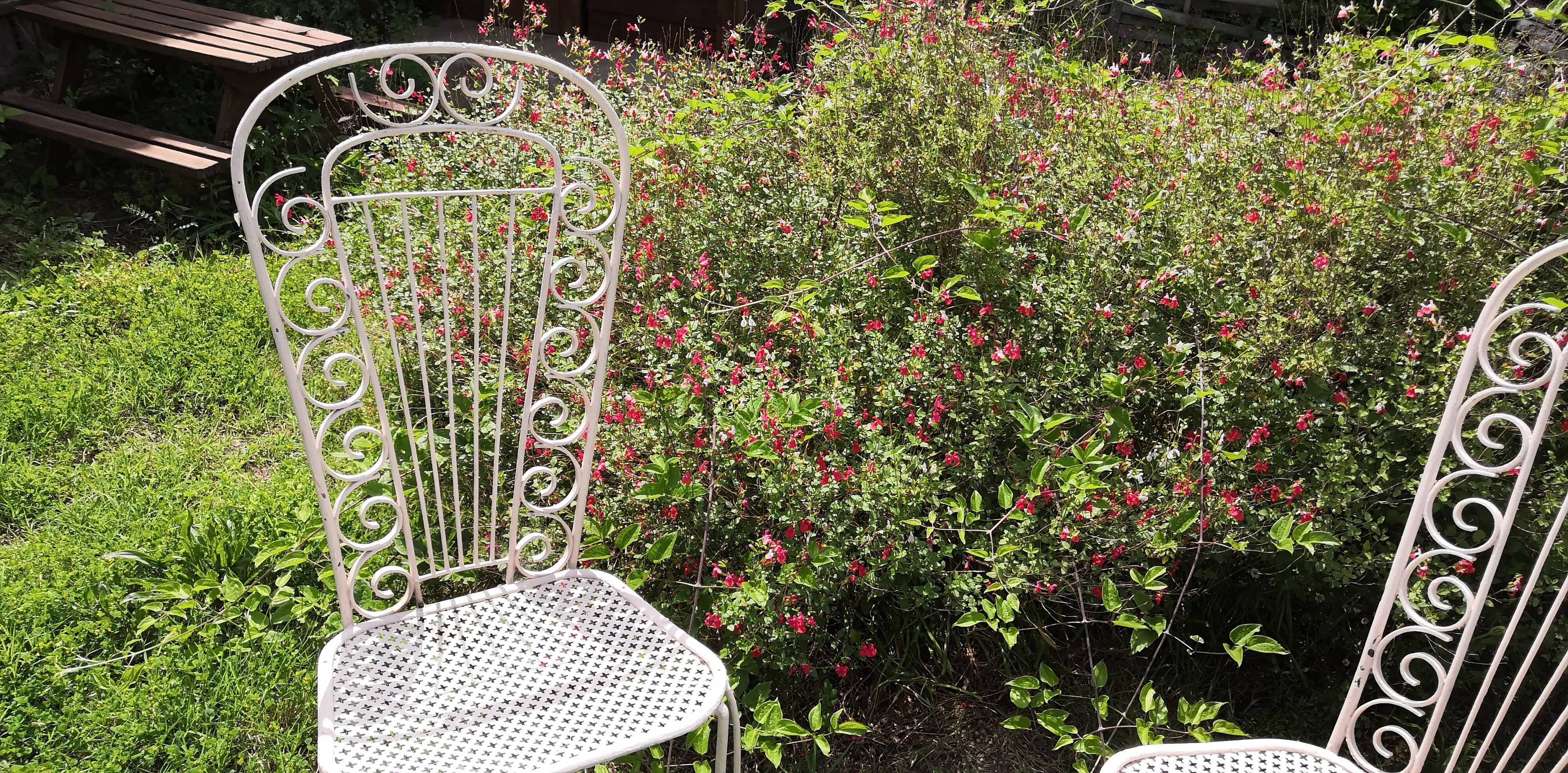 Perforated metal chairs clover backrest high 50s Set of 2