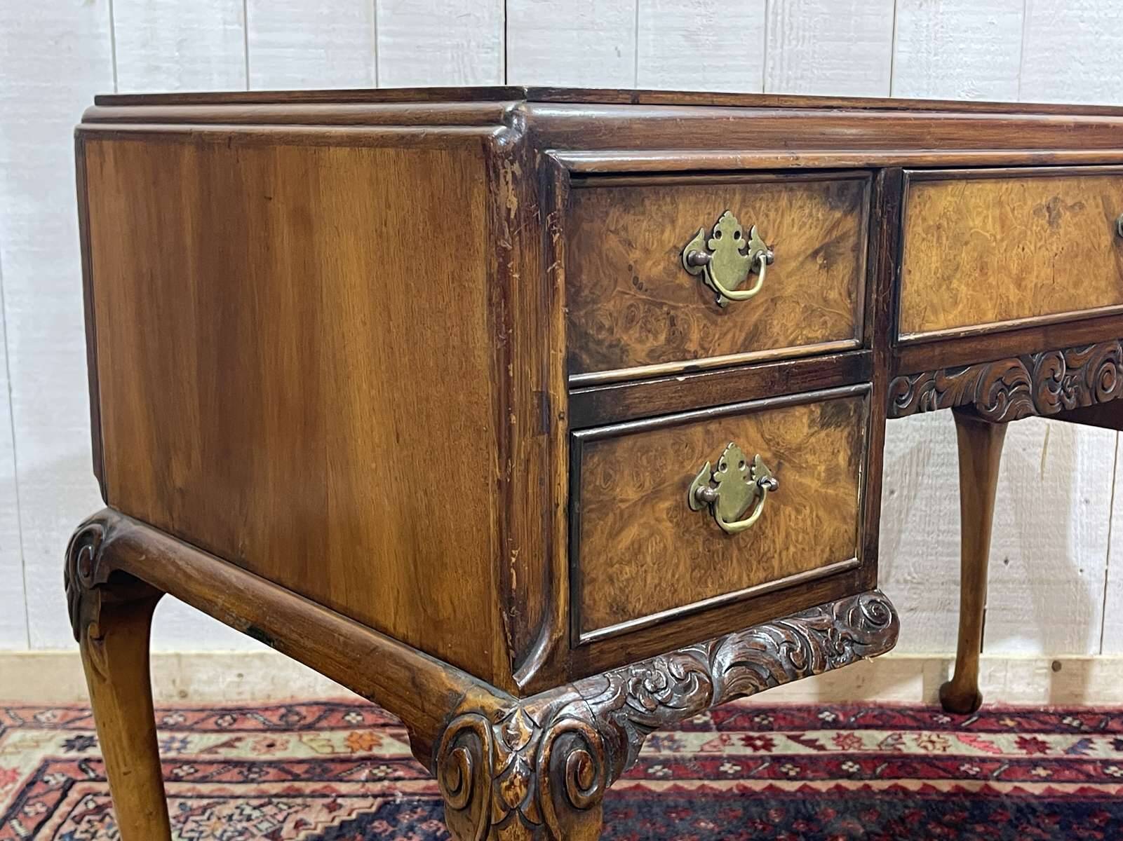 1930s Chippendale English desk in burr walnut