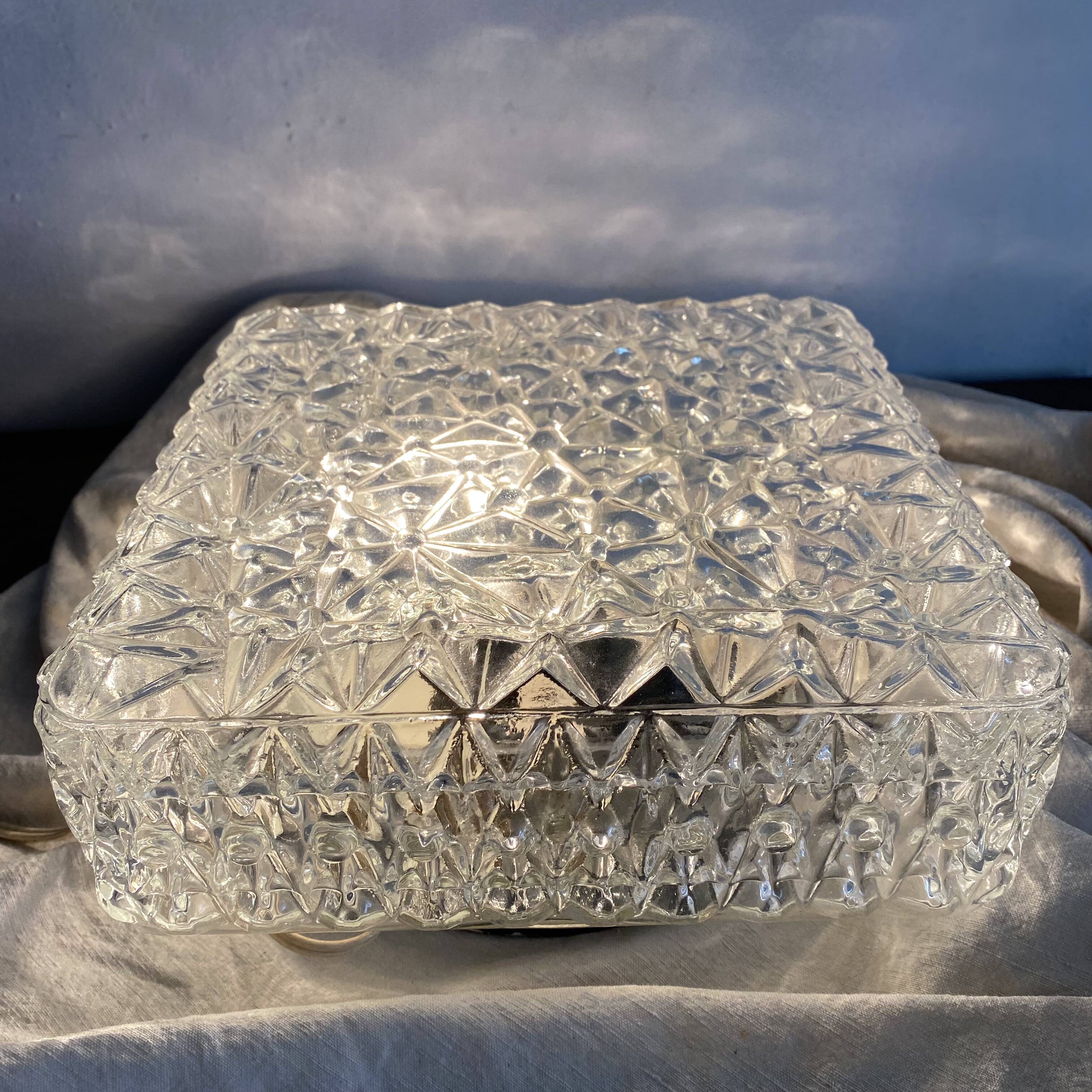 Vintage square molded glass ceiling light