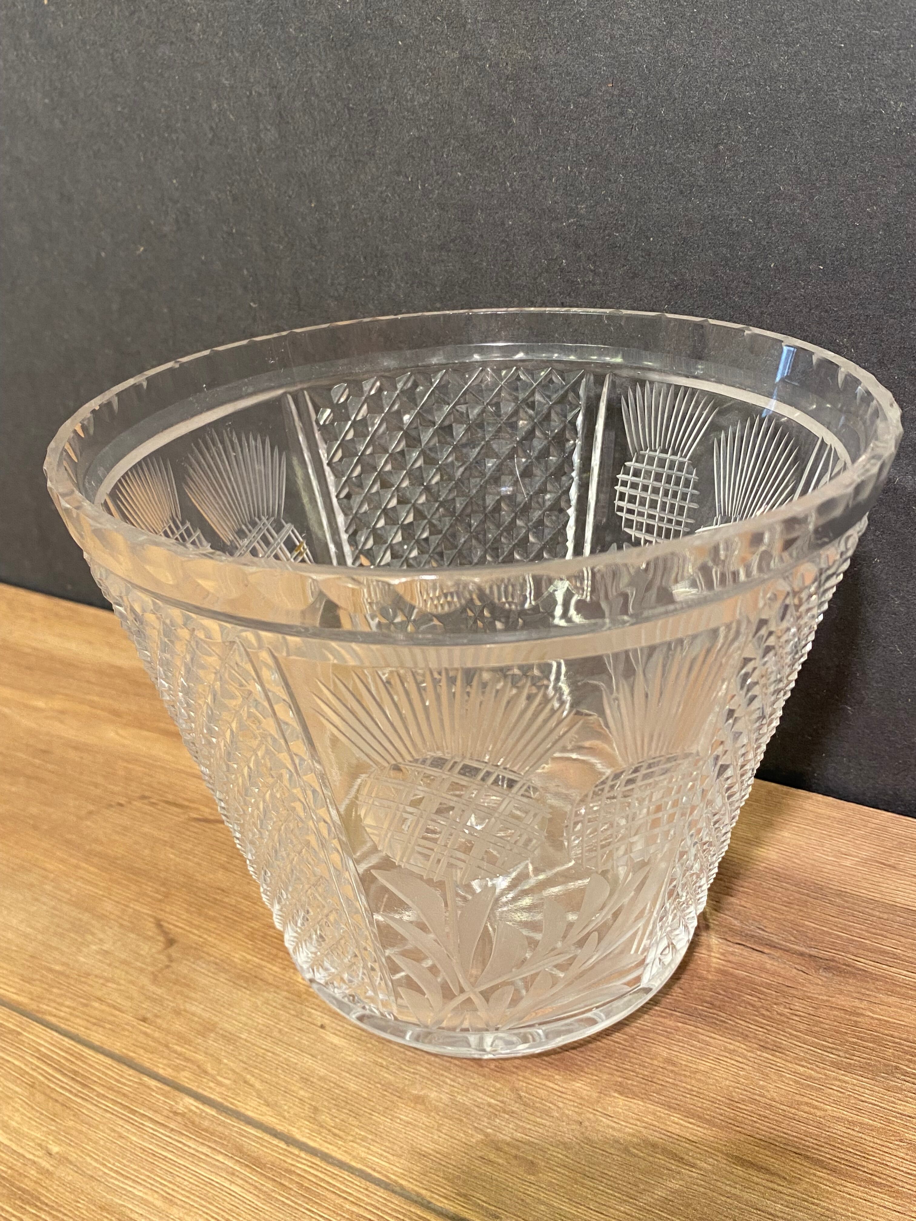 Crystal vase with diamond point decoration and thistles