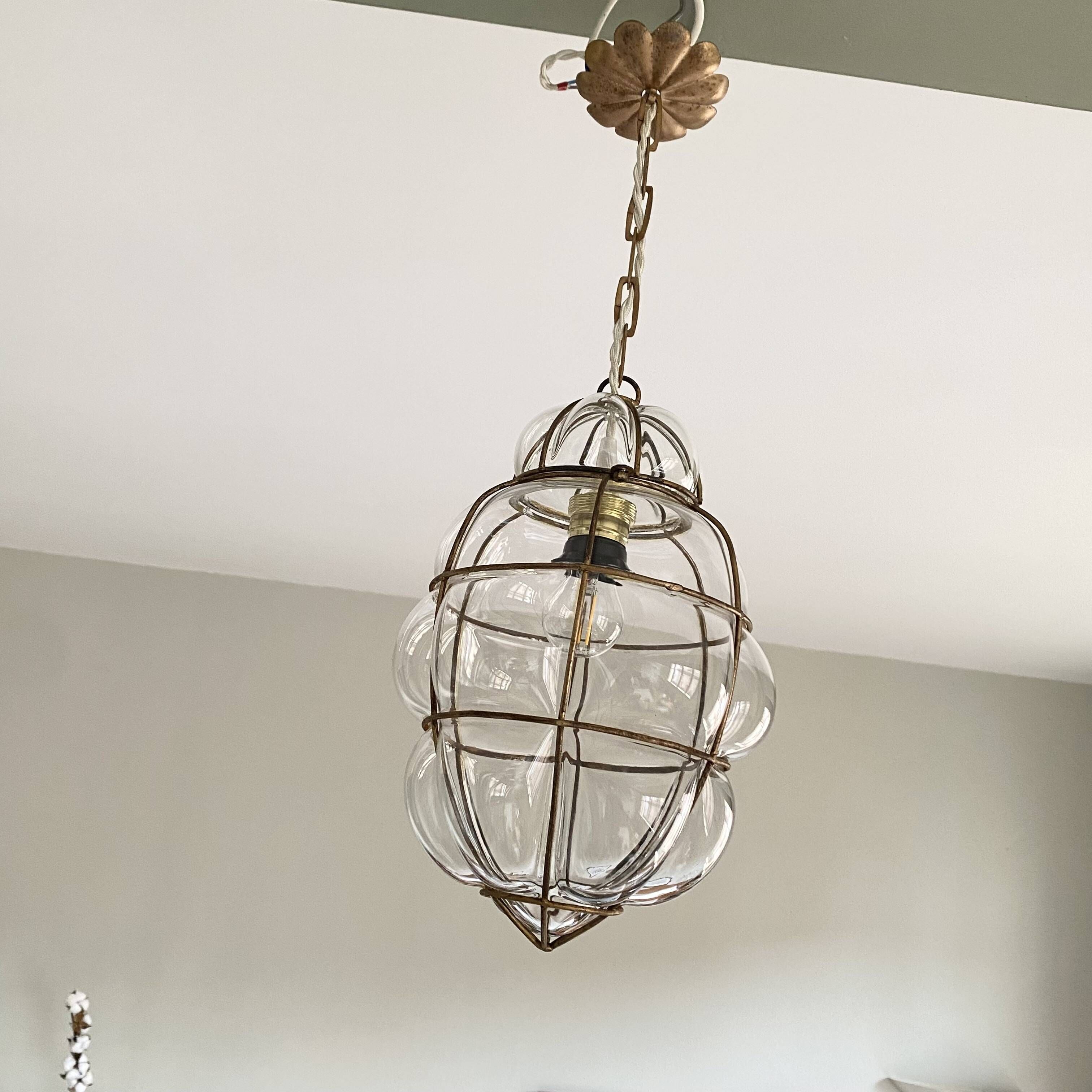 Murano glass cage chandelier pendant light, Venetian lantern style