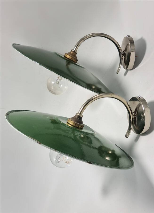 Pair of enamelled sheet metal wall lights