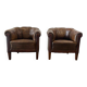Set of 2 vintage Art Deco individual armchairs/seats in cognac leather.