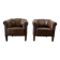 Set of 2 vintage Art Deco individual armchairs/seats in cognac leather.