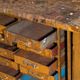 Industrial drawer unit in pine and iron – Central Europe, circa 1950