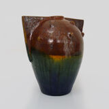 Vase in flamed stoneware with Rambervillers style ear. Signed