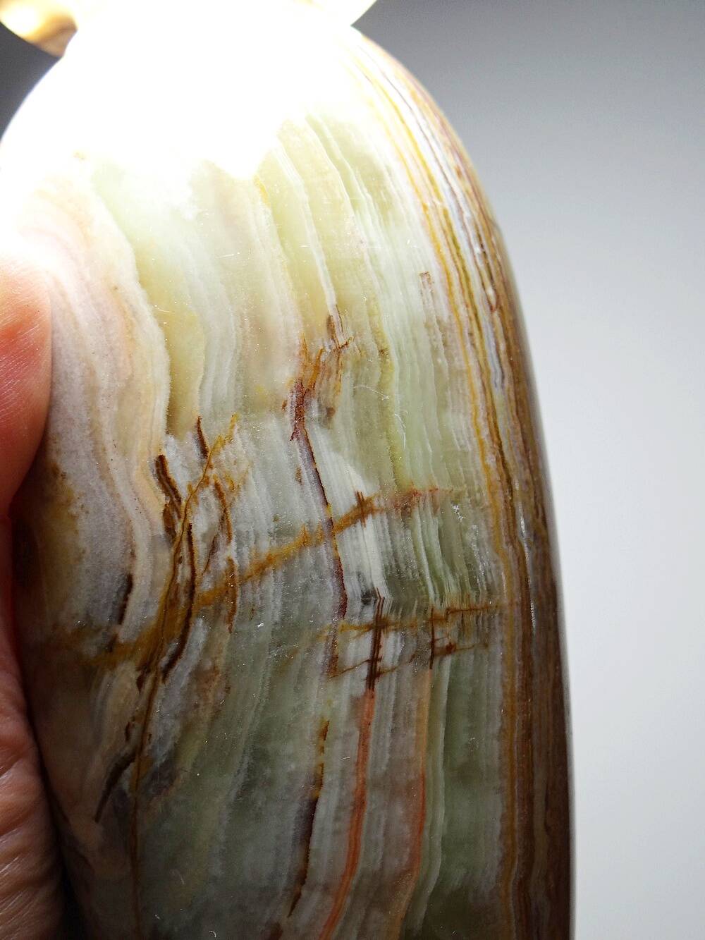 Vintage baluster vase in green striped onyx, Italy, mid-century.