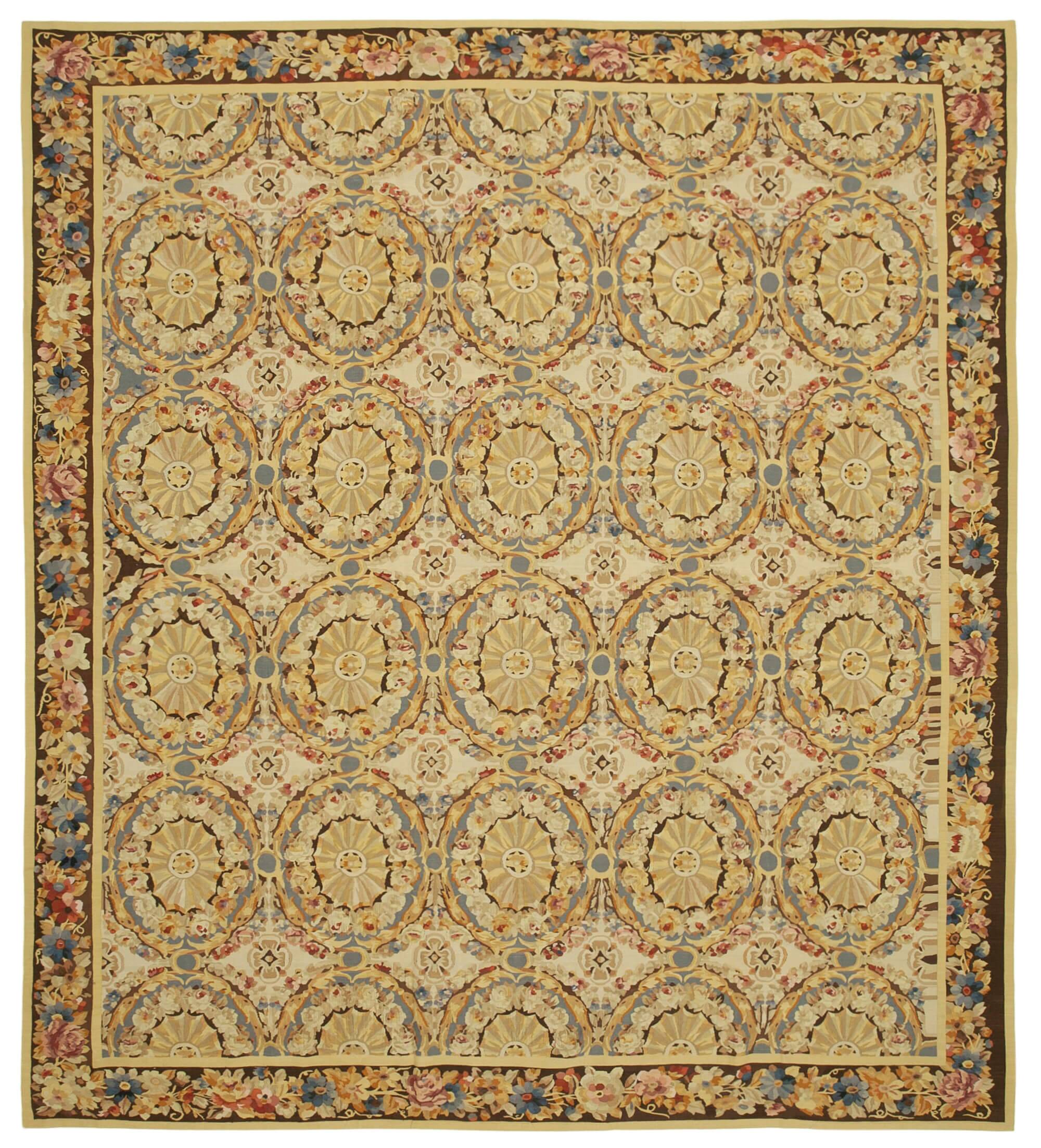 Handmade European Vintage Aubusson Kilim 338 cm x 381 cm