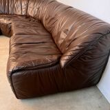 Large modular sofa with brown leather armchair 80s design dreipunkt vintage sofa