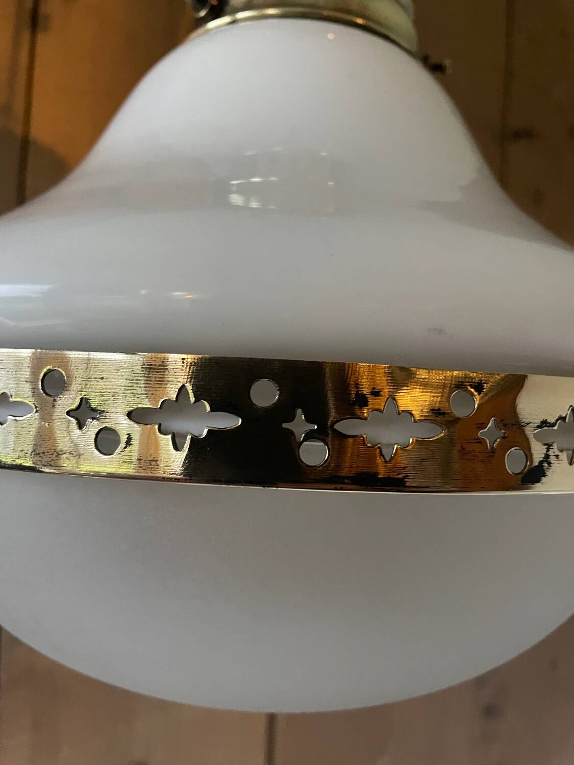 1920s opaline glass and brass pendant light