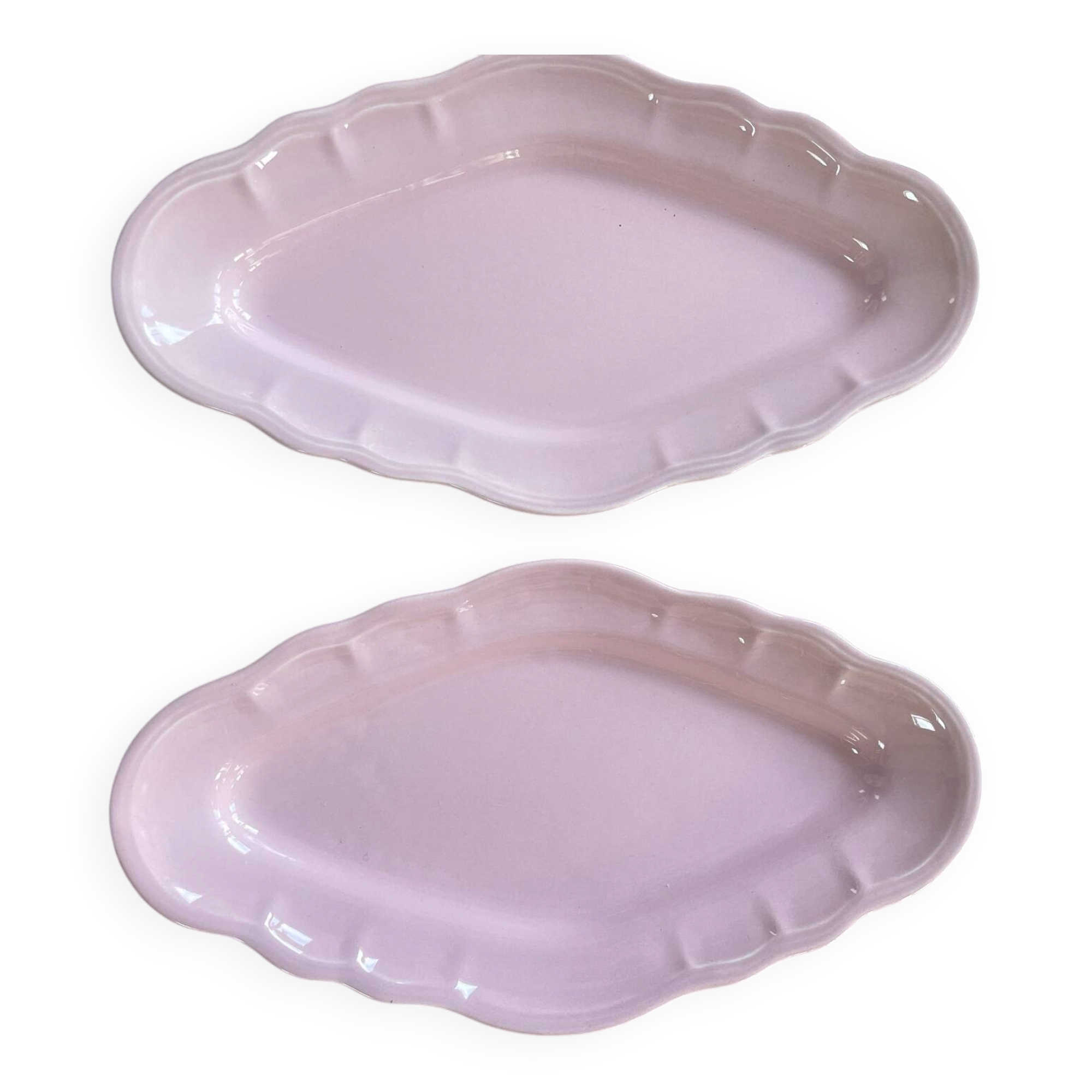 Pair of Salins pink earthenware dishes