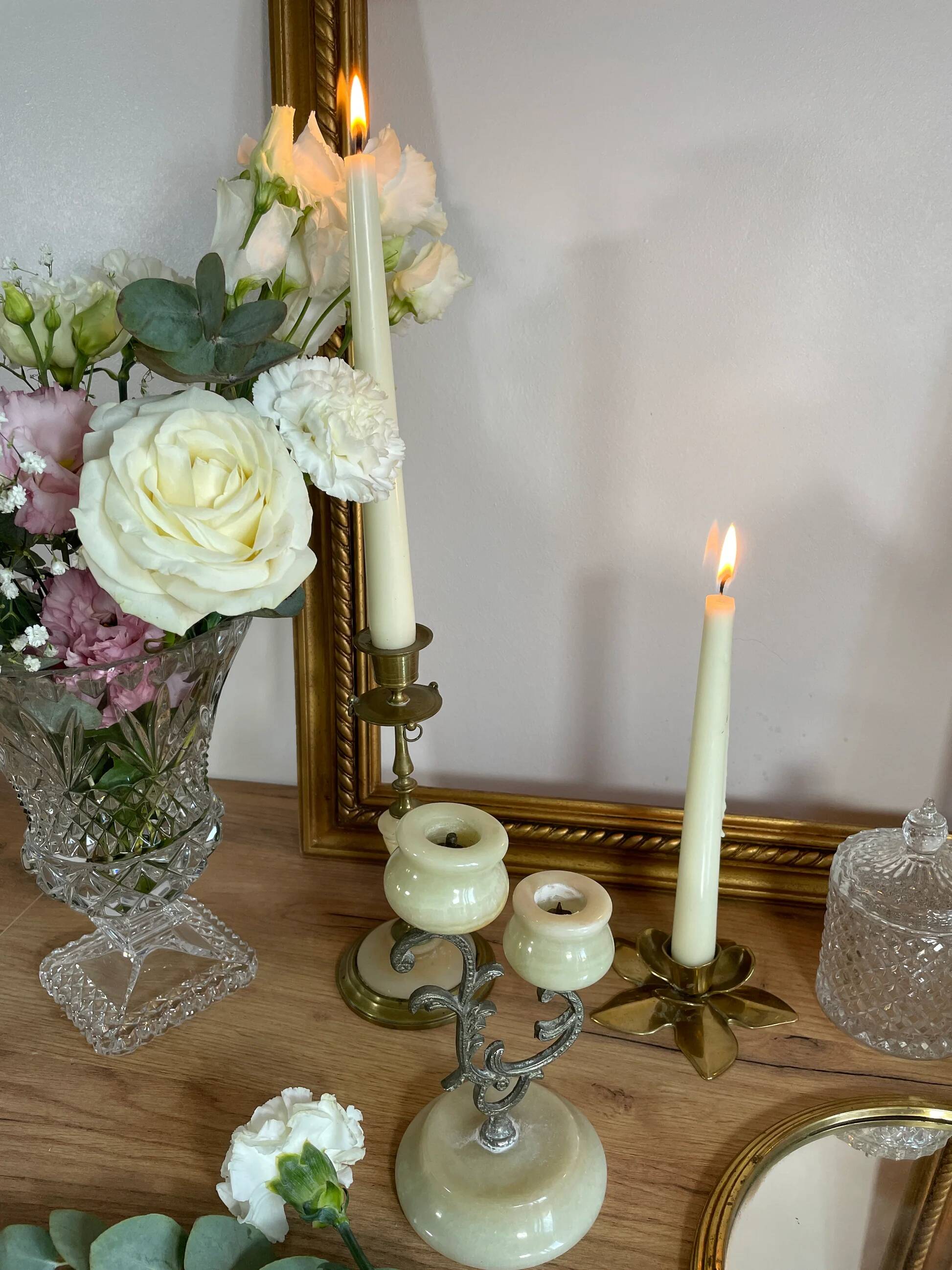 Onyx brass candle holders