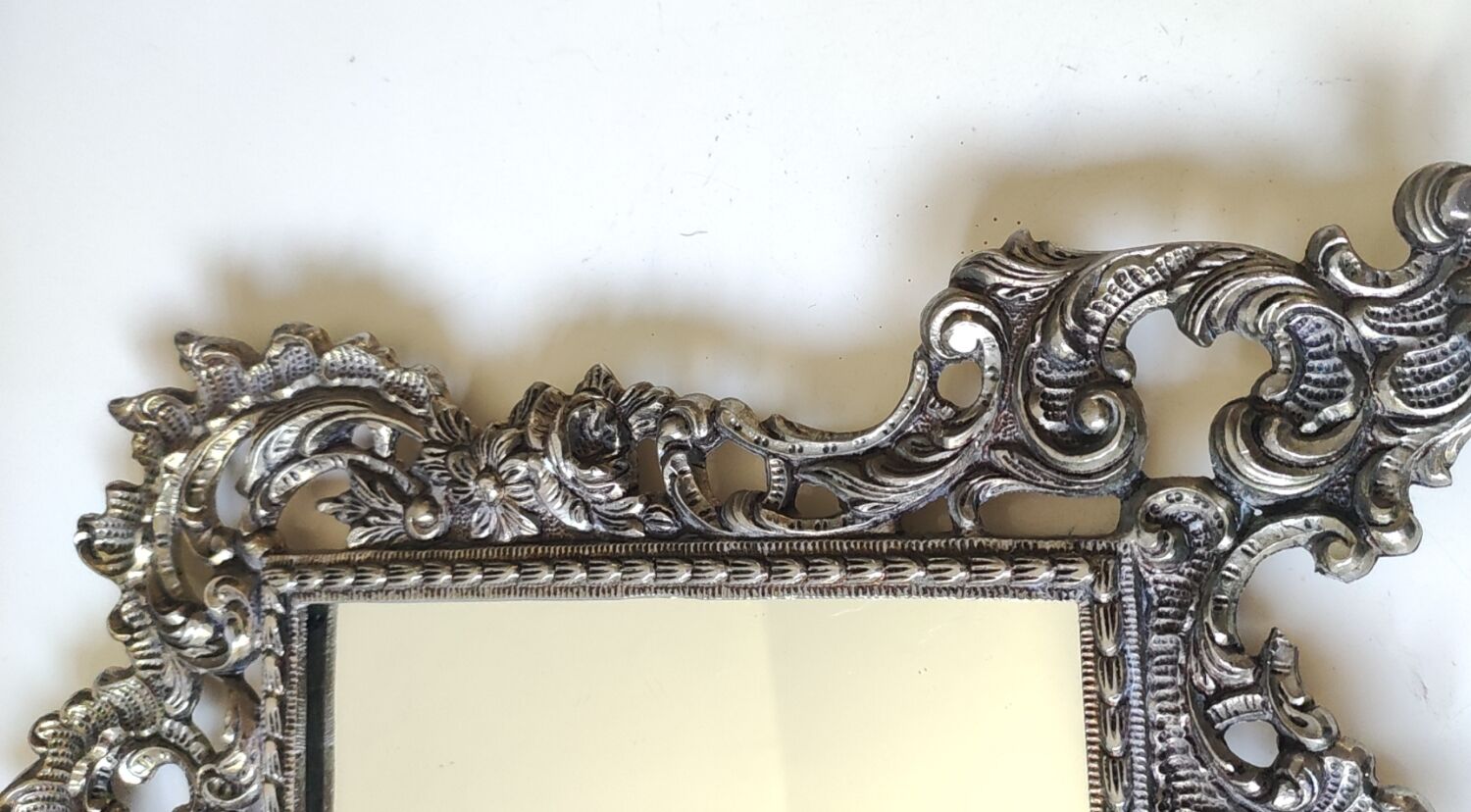 Antique/Rocaille/Louis XV Style Table Mirror. In silver-plated bronze
