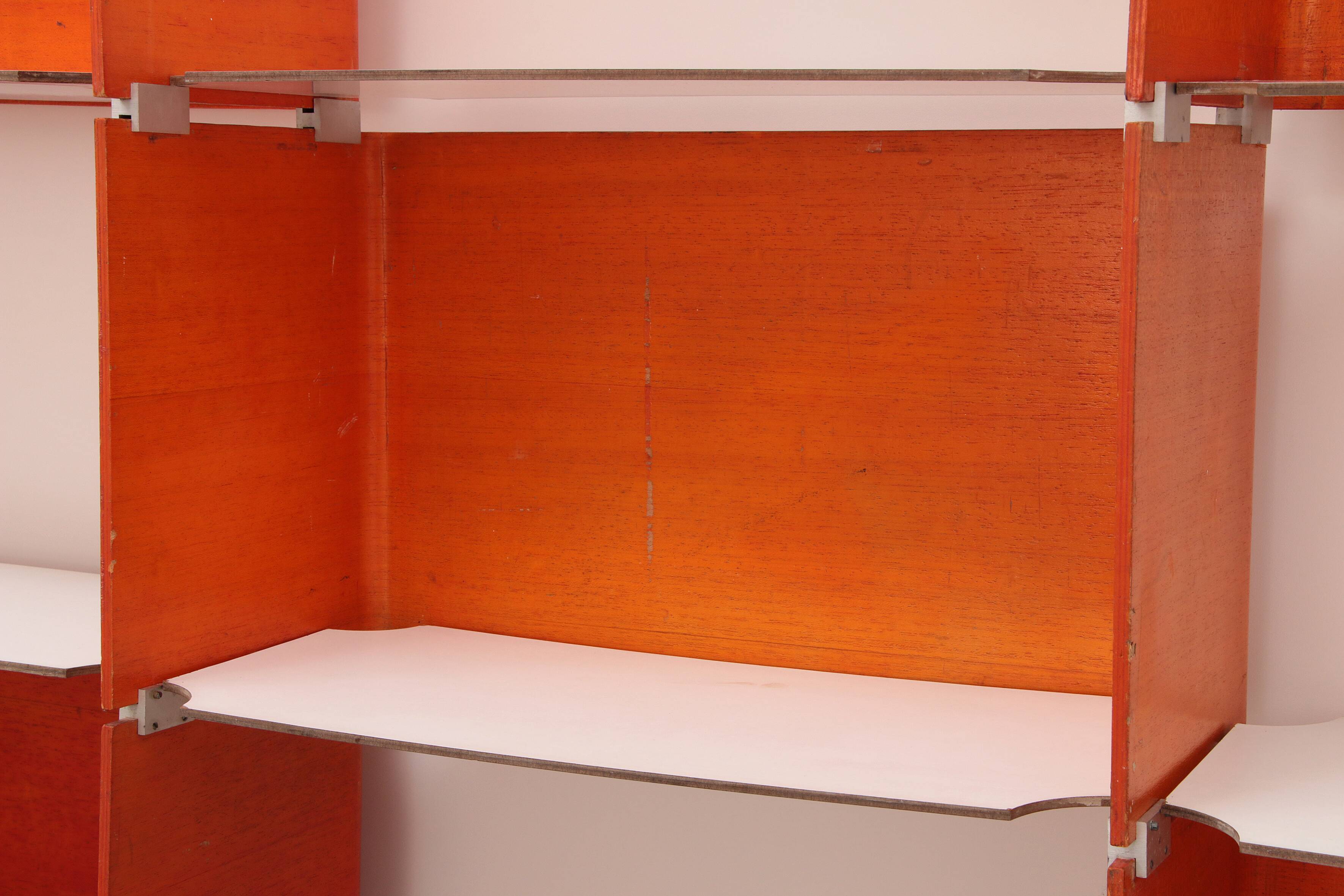 Modular French wall furniture orange made in the 60s.