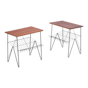 Teak Side Tables with Magazine Racks and Metal Frames, Denmark, 1960s, Set of 2