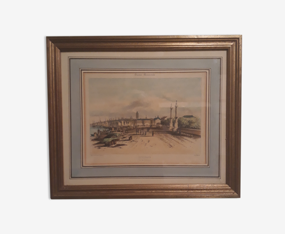 Tableau illustration les Quinconces de Bordeaux par F. D'Andiran XIXeme