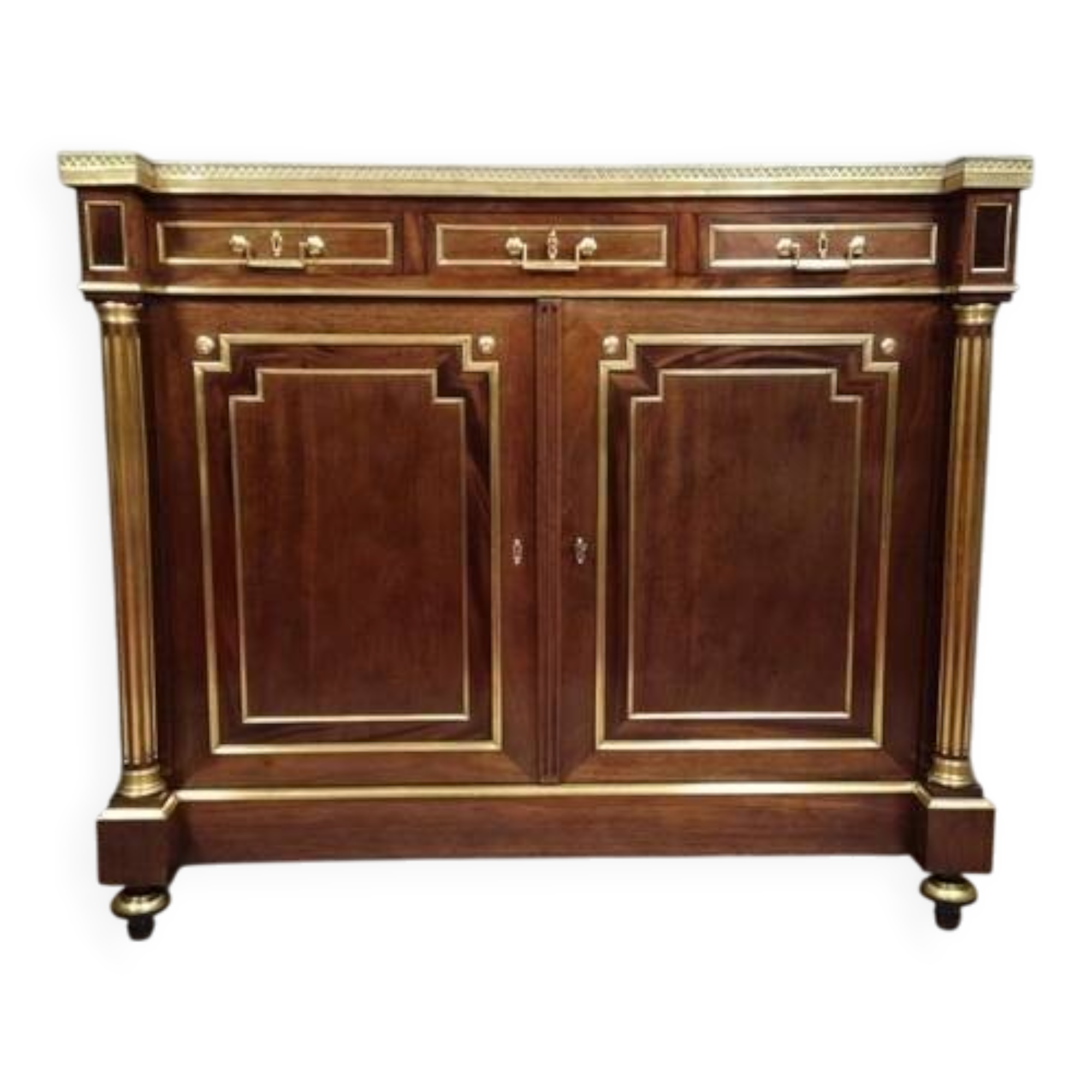 Parisian buffet in Louis XVI style – Mahogany and gilded brass – Marble top –