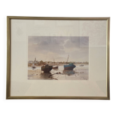 Marine print signed Noury - stranded boats - seaside spirit