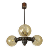 Wooden sputnik vintage pendant lamp / mid-century rustic hanging lamp 1970s