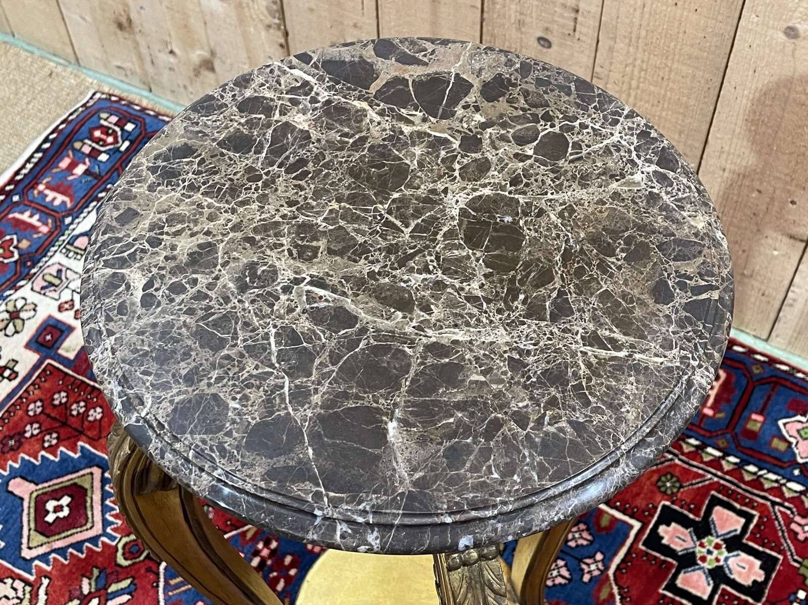 Gilded wooden stool with marble top - made in the 70s