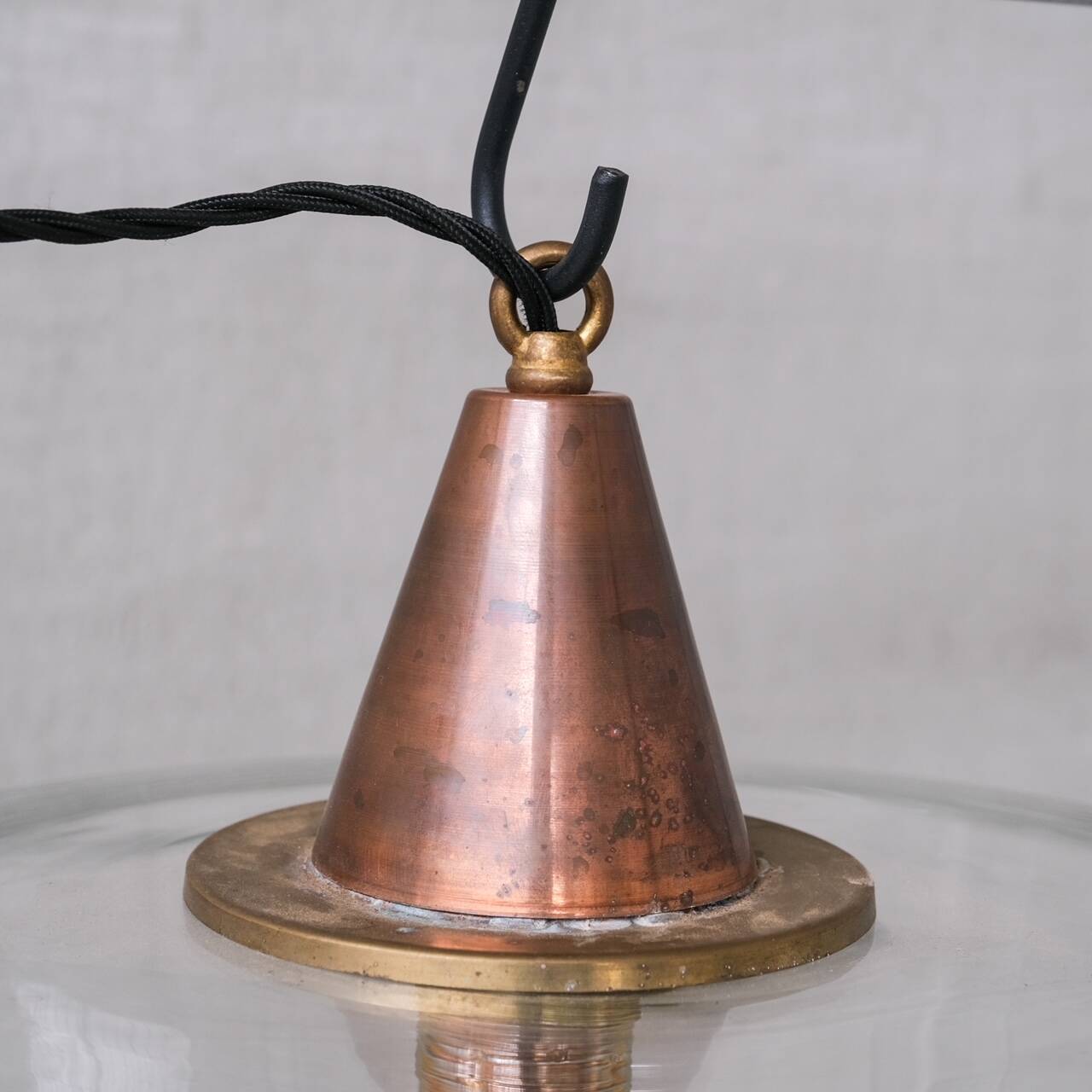 Clear Glass Mid-Century Copper Conical Pendant Light