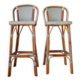Vintage Gaty bar stools in two-tone rattan and cane.
