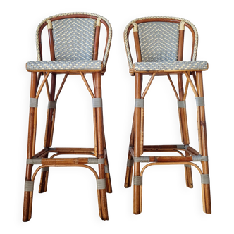 Vintage Gaty bar stools in two-tone rattan and cane.