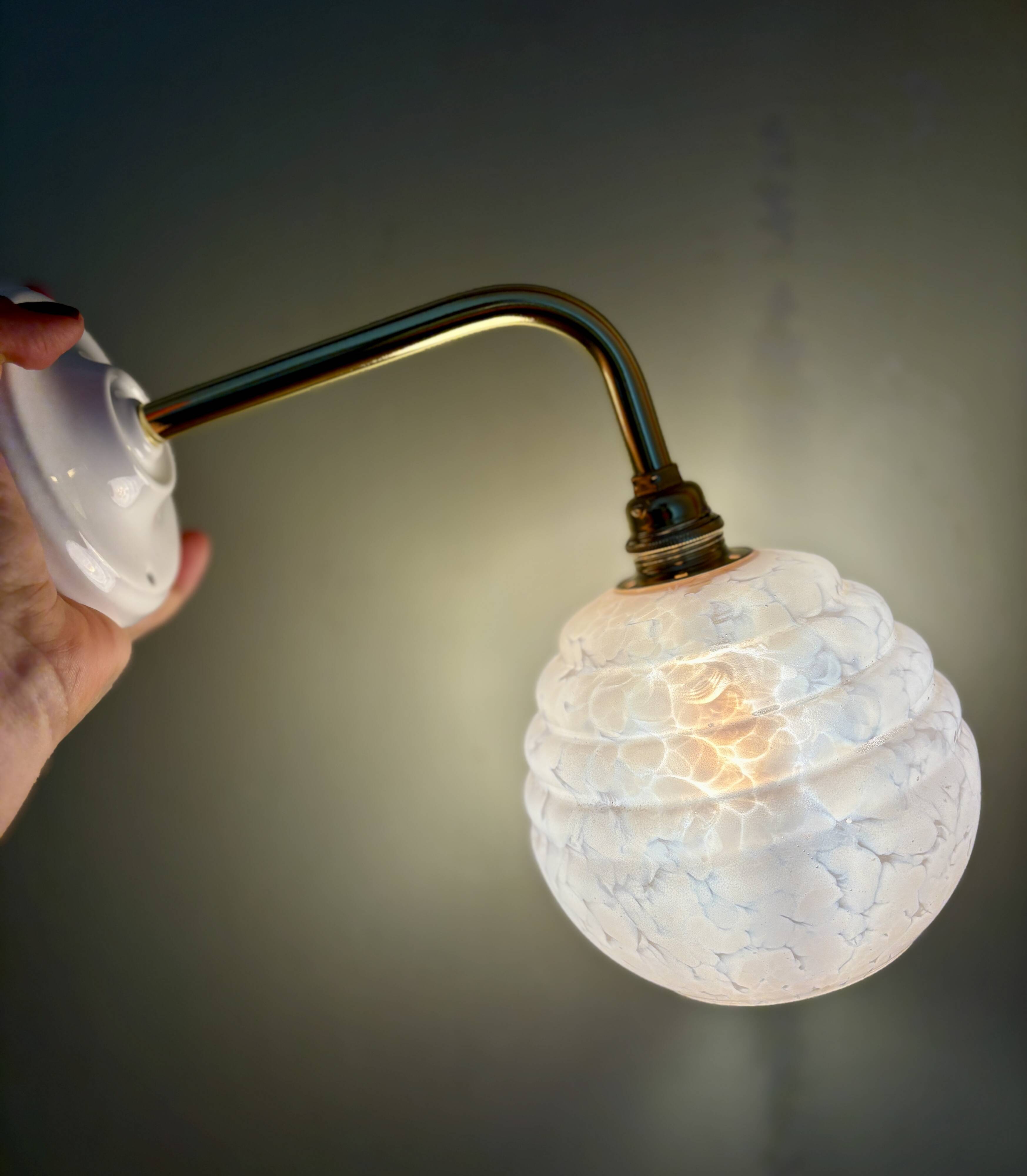 Vintage angled globe wall light in pink Clichy glass