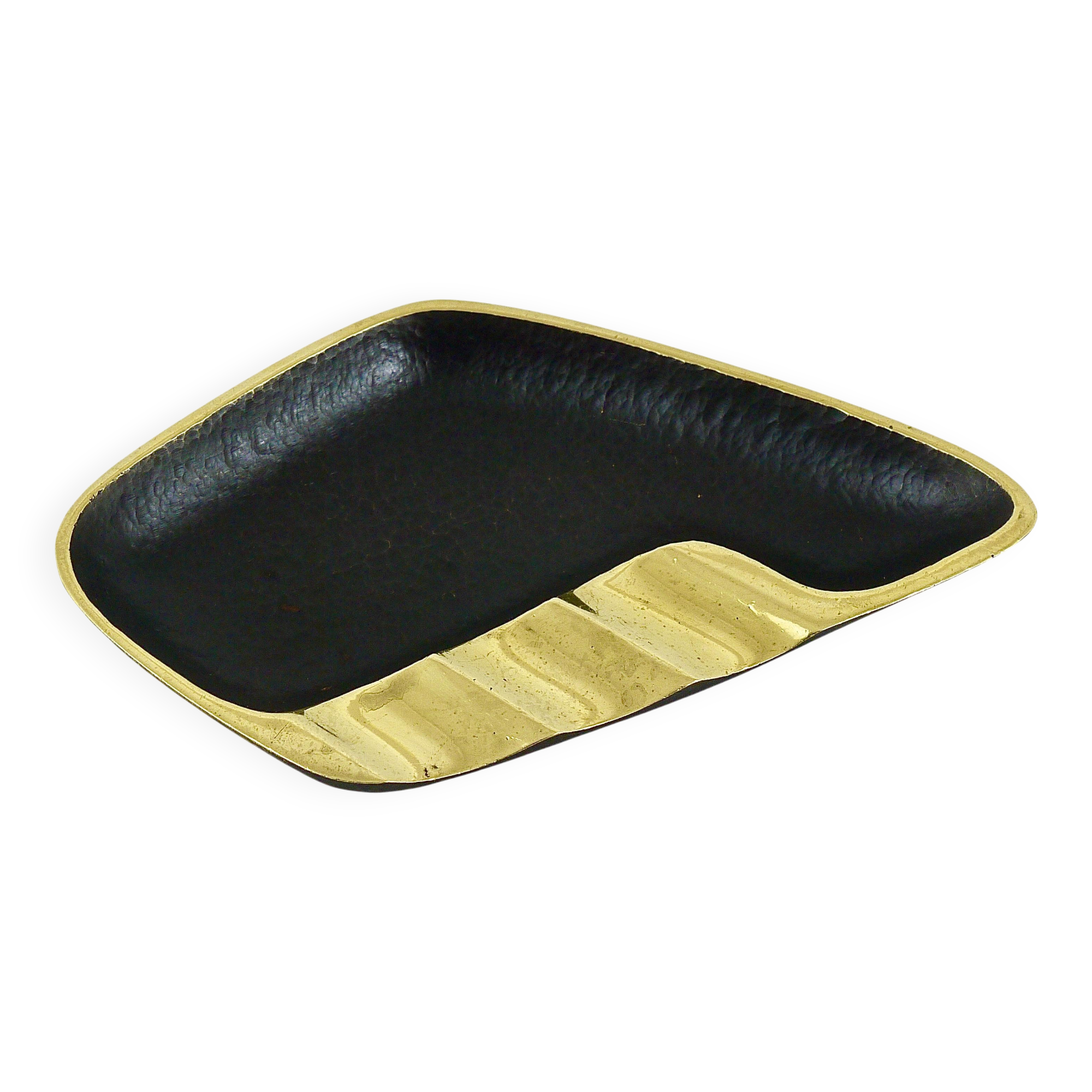 Asymmetrical modernist ashtray by Walter Bosse in black brass by Herta Baller, 1950s.