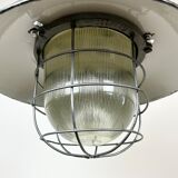 Industrial Green Enamel Factory Cage Pendant Lamp in Cast Iron from Zaos, 1960s