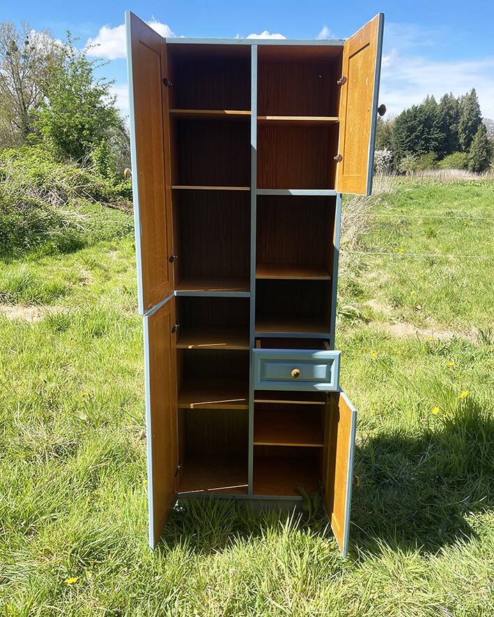 Antique Blue Wooden Column Cabinet