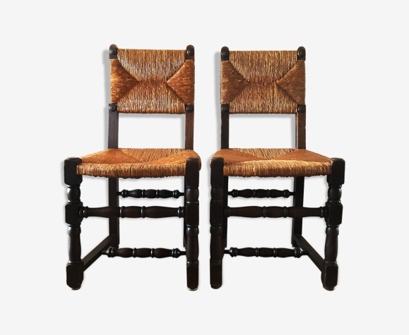 Paire de chaises en bois et paille anciennes