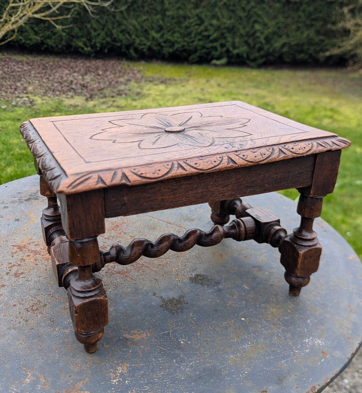 Low Stool Footrest Antique Wood Oak Louis XIII