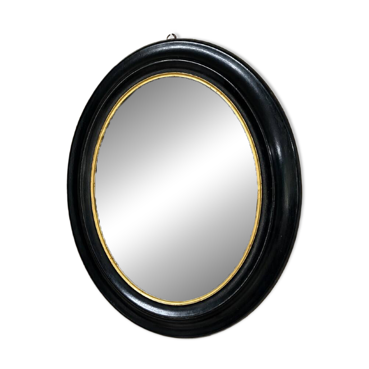 Pair of witch mirrors from the Napoleonic III era, 42.5/34.5cm, black and gold, curiosity, glass.