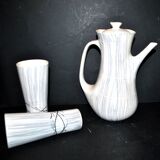 Cafetière et 2 tasses modernistes en céramique de Niderviller, 1960