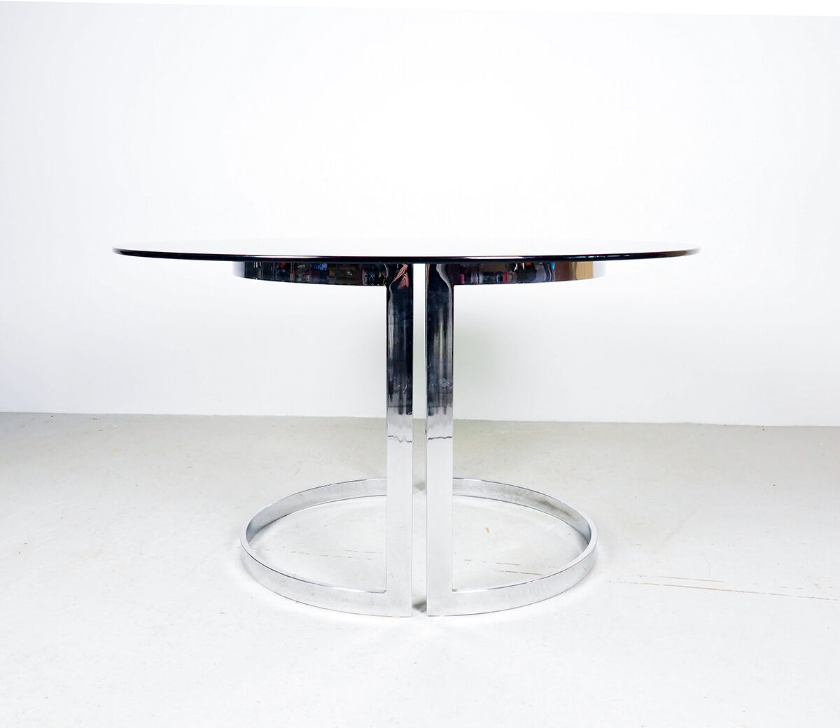 Milo Baughman chrome and smoked glass dinner table, 1970's