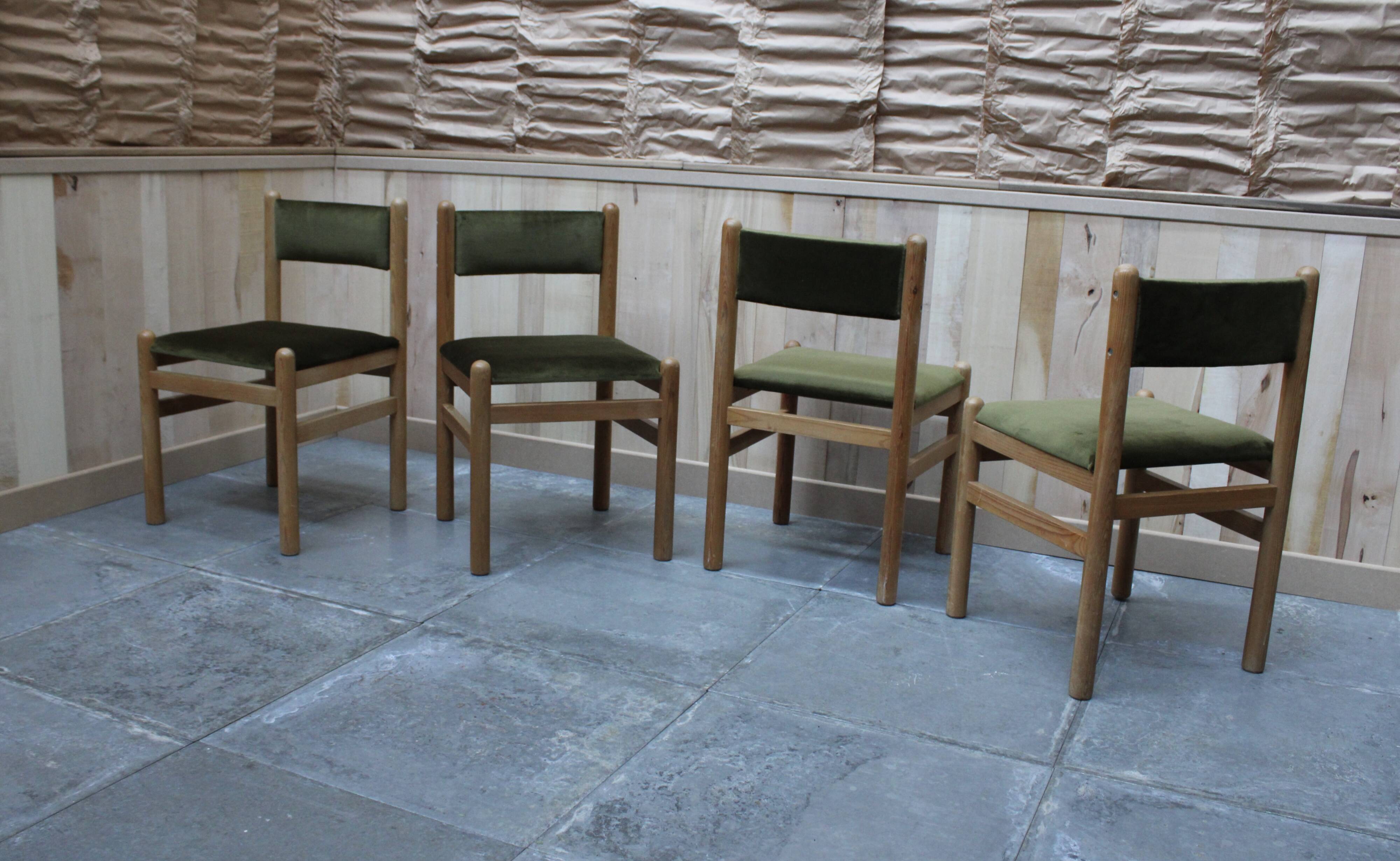 Vintage pine & velvet chairs