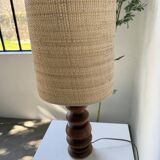 1950s turned oak wood table lamp