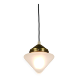 Up to 7 Art Deco brass pendant lights with conical glass shades, Vienna 1930s.