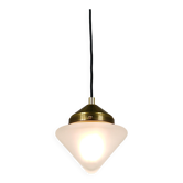 Up to 7 Art Deco brass pendant lights with conical glass shades, Vienna 1930s.