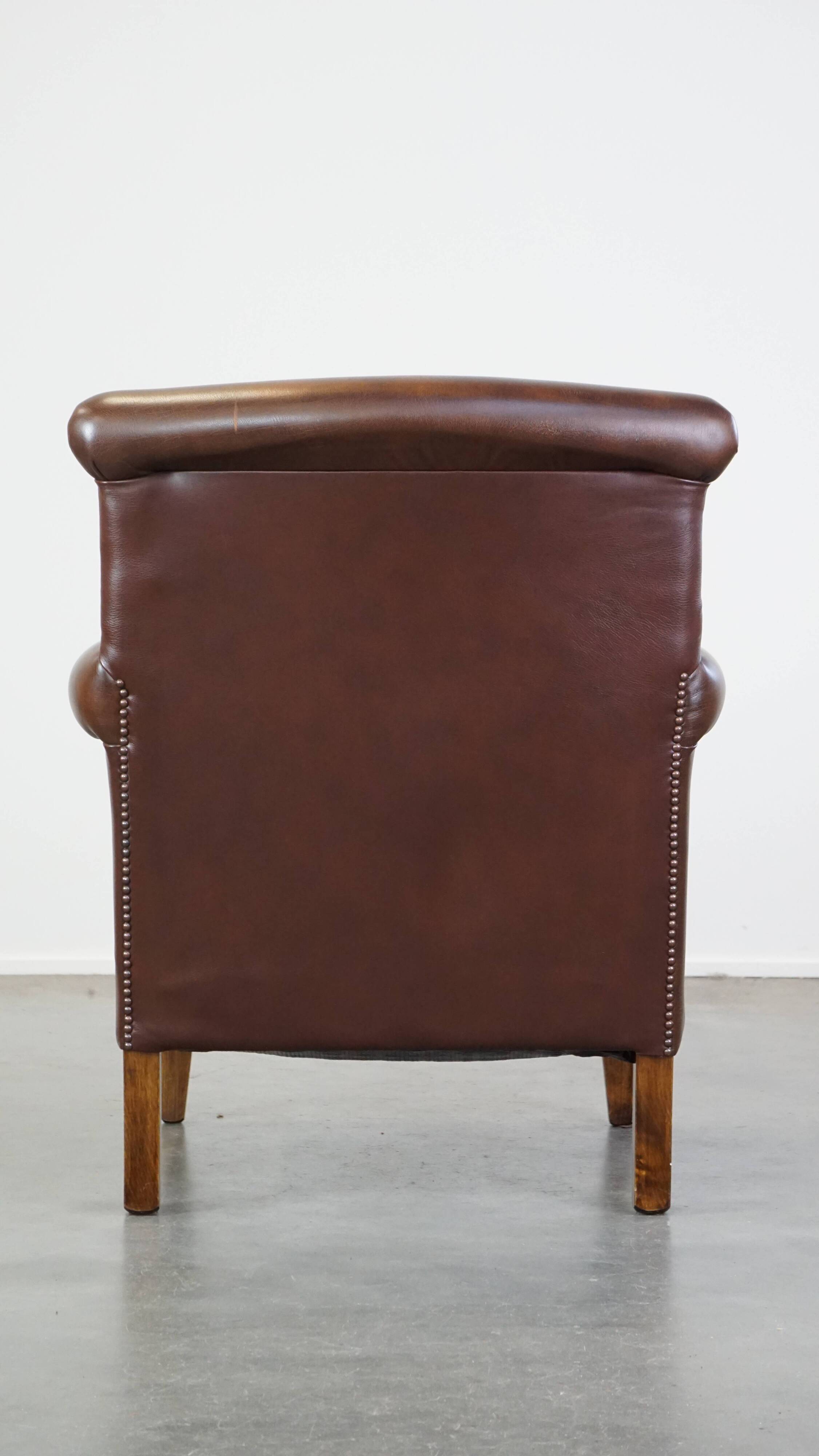 Dark brown cow leather English style armchair