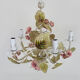 Painted metal chandelier decorated with pink and foliage with 5 lights. Year 80 90